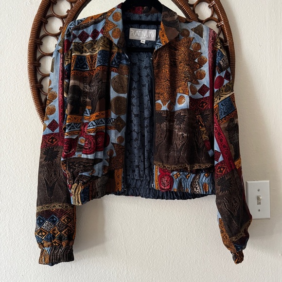 Vintage 90s artsy cropped light weight rayon bomber jacket size Small - Picture 2 of 12